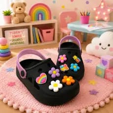 Babuche Sandália Infantil Menina Personalizada Flores Coração Delicado Babuche Injetado Confortável Kids Lançamento Moda