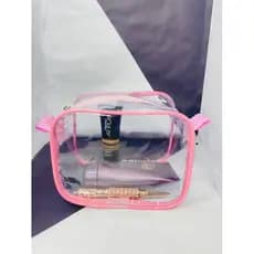 Mini Necessaire transparente e ROSA Bebe 15x12 para maquiagem - multi uso Necessaire para viagem,