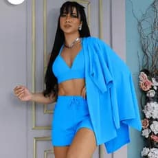 Conjunto Kimono 3 peças cropped, short e kimono Moda Praia Promoção Cropped Feminino