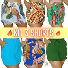 KIT 3 Short Duna Feminino Bermuda Feminina Verão Atlético Cintura Alta com Bolso