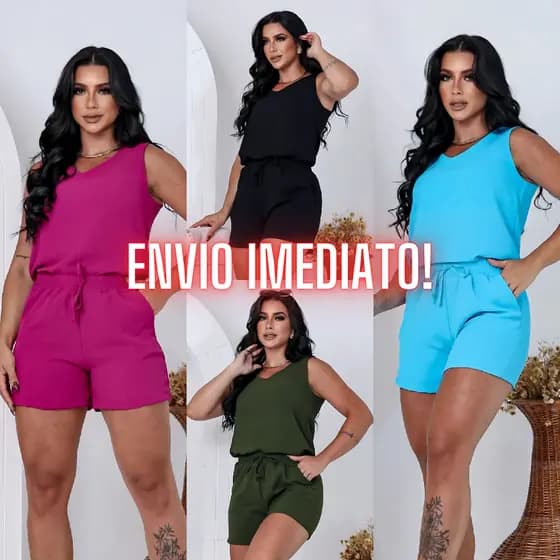 Conjunto Feminino Verão Short e Blusa Regata Alça Larga Decote V Soltinha Short Cintura Alta
