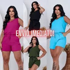 Conjunto Feminino Verão Short e Blusa Regata Alça Larga Decote V Soltinha Short Cintura Alta
