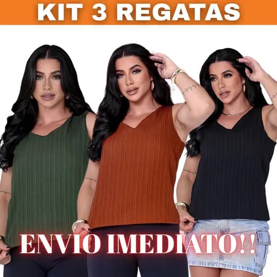 KIT 3 Blusa Feminina Regata de Alça Blusa Feminina Estilosa Com Decote V Elegante
