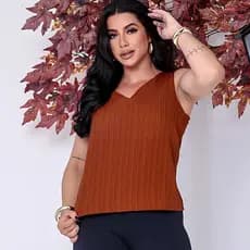 Blusa Feminina Regata Feminina Com Decote V Alça Grossa Estilosa Tendência da Moda