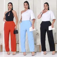 Calça Pantalona Alfaiataria Premium Feminina - Conforto e Elegância Com Bolso M Ao GG