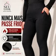 Calça Montaria Peluciada Feminina Cintura Alta Com Bolso Zero Transparência Inverno