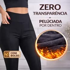 Calça Legging Montaria Peluciada Feminina Com Bolso Zero Transparência Cintura Alta Inverno
