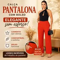 Calça Pantalona Feminina Alfaiataria Cintura Alta Com Bolso Elegante Confortável