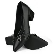 Sapato Scarpin Feminino Bico Fino Social Trabalho DONATELLA SHOES Fivela Salto Grosso Quadrado Alto Confortável Mulher