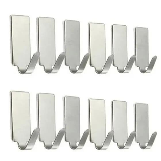 Cabide Gancho Inox Adesivo Kit 12 Peças Cozinha Banheiro