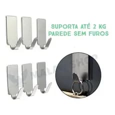 Gancho Inox Adesivo Kit 6 Peças Parede Banheiro