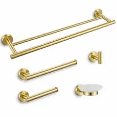 Kit de Acessórios para Banheiro 5 Peças Dourado Escovado Aço Inox Premium