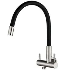 Torneira Parede Flexível Aço Inox Escovado Saída Dupla 1/2 Máquina de lavar Lava Louças ou Purificador