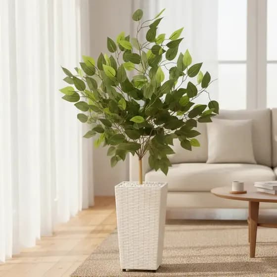 Planta Artificial Fícus Real Toque Com Vaso Decoração