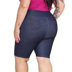Bermuda Plus Size Jeans Fake Cotton Feminina com Bolso Levanta Bumbum Cintura Alta Não Transparente