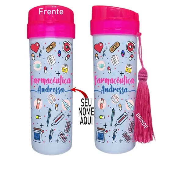 Garrafa garrafinha de água Personalizada Farmácia farmacêutica Squeze