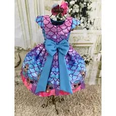 Vestido infantil de festa LOL Sereia Queen Bee Boneca Luxo Temático