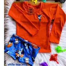 Conjunto Sunga Forrada infantil mais blusa proteção uv 50+ Menino Praia Piscina tubarão