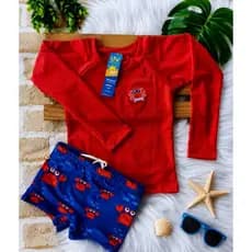 Sunga BOXER  infantil + Blusa Proteção térmica Solar Uv50  piscina tubarão