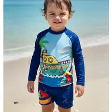 Sunga infantil- bebê + Blusa Térmica Proteção UV 50+ Menino conjunto Praia banho piscina