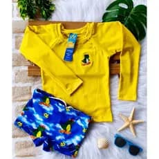 sunga boxer infantil + camisa proteção uv50+ dinossauros promoção relâmpago