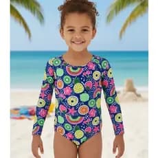 Maiô infantil meninas manga longa moda praia até 2 a 6 anos