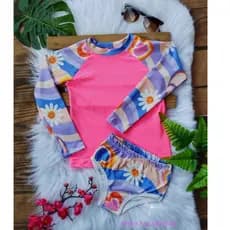 Biquíni Infantil e Blusa MANGA LONGA Proteção Solar UV conjunto moda praia elástico 1 a 7anos