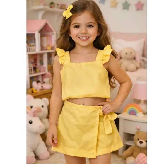 conjunto Premium Short Saia mais croped alfaiataria Infantil e Juvenil 4 a 14 Anos Menina  Blogueirinha