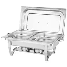 Rechaud Duplo Retangular Em Inox 2 Cubas 1/2 9,5 L A Álcool