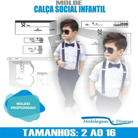Molde De Calça Social Infantil, Modelagem&Diversos, Tamanhos 2 Ao 16 anos