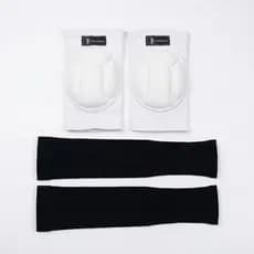 Kit Joelheira Vôlei Elástica branca + Manguito elástico Preto - par