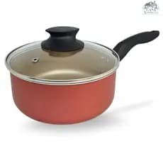 Panela 22 cm Antiaderente 5 Camadas De Teflon com Tampa de Vidro Cor Cereja e Dourado