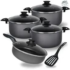 Jogo Panelas Caçarolas 16, 18 e 20 cm Com Frigideira Alta 20 cm Antiaderente Cor Preto Grafite