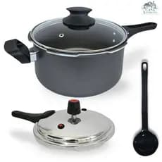 Panela de Pressão Fechamento Externo 3L Com Tampa de Vidro e Antiaderente Teflon Cor Preto Grafite