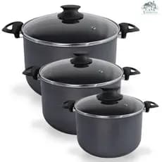Kit 3 Caldeirões Antiaderentes Com 5 Camadas de Teflon Premium Preto Grafite