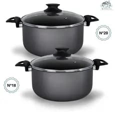 Kit 2 Peças Caçarolas 18 e 20 cm Antiaderente 5 Camadas De Teflon com Tampa de Vidro Cor Grafite.