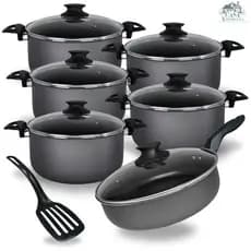 Jogo De Panelas Caçarolas 16 a 24 e Frigideira Alta 24 cm Com 5 Camadas De Antiaderente Teflon Grafite