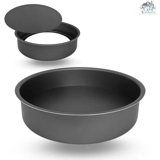 Forma Assadeira Redonda Fundo Removível Antiaderente Preto Grafite 25 cm Desmolde Fácil