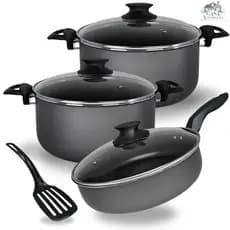 Kit Panelas Caçarolas TAMANHO GRANDE 22 e 24 cm e Frigideira Alta 24 cm Antiaderente Cor Grafite