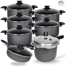 Jogo De Panelas Caçarolas 16 a 24 Frigideira Alta 24 cm e Panela de Pressão Fechamento Externo 4,5L Antiaderente Teflon