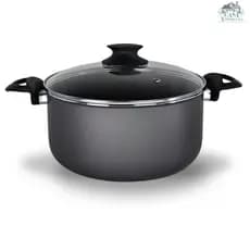Panela Caçarola TAMANHO GRANDE 22 cm Tampa de Vidro Antiaderente 5 Camadas de Teflon Preto Grafite