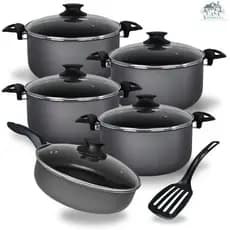 Jogo De Panelas Caçarolas 16 a 22 e Frigideira Alta 24 cm Com 5 Camadas De Antiaderente Teflon Grafite