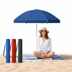 Guarda-Sol Praia Piscina 2,20m UV 8 Varetas Articulado Ajustável com Bolsa Azul