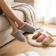 Pantufa de Quarto Camurça Pelúcia Feminina Masculina Antiderrapante Inverno