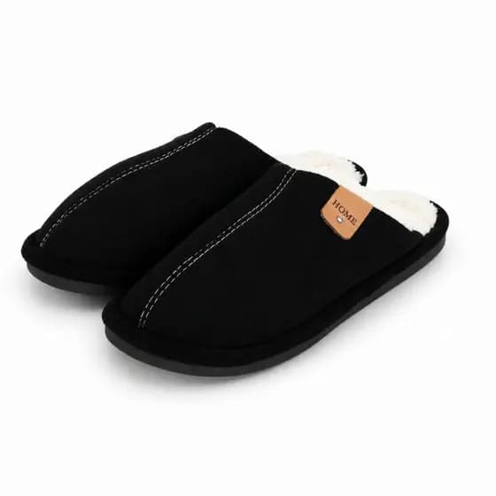 Pantufa Masculina Camurça Forrada Quentinha Chinelo De Quarto Inverno Solado Borracha Confortável