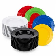 Kit 100 Prato Plastico Petala Fundo Refeição Varias Cores Reutilizavel com Borda