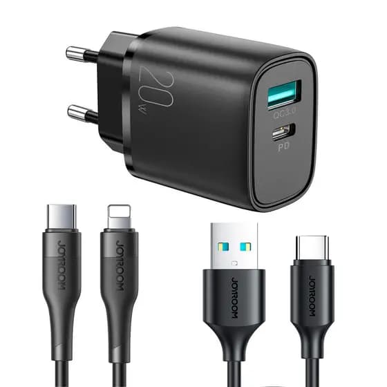 Kit Fonte Carregador Rápido + Cabo USB C + Cabo iPhone de 1m