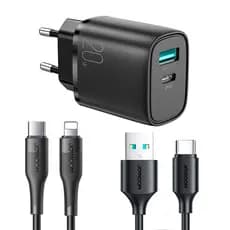Kit Fonte Carregador Rápido + Cabo USB C + Cabo iPhone de 1m