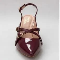 Sapato Feminino Scarpin Social Slingback Bico Fino Salto Fino Baixo Fivelas Leve Confortável