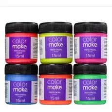 Tinta Facial Neon Colormake unid c/ 15 ml - Brilha na Luz Negra - Maquiagem Artística - Color make